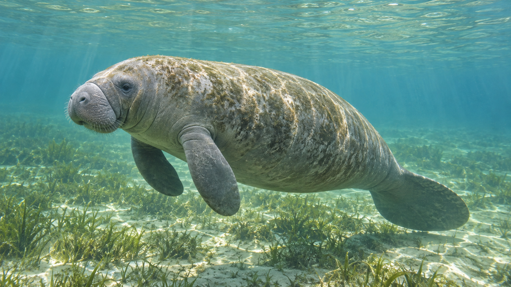 Eigene Naturillustration eines Manatis in flachem Wasser