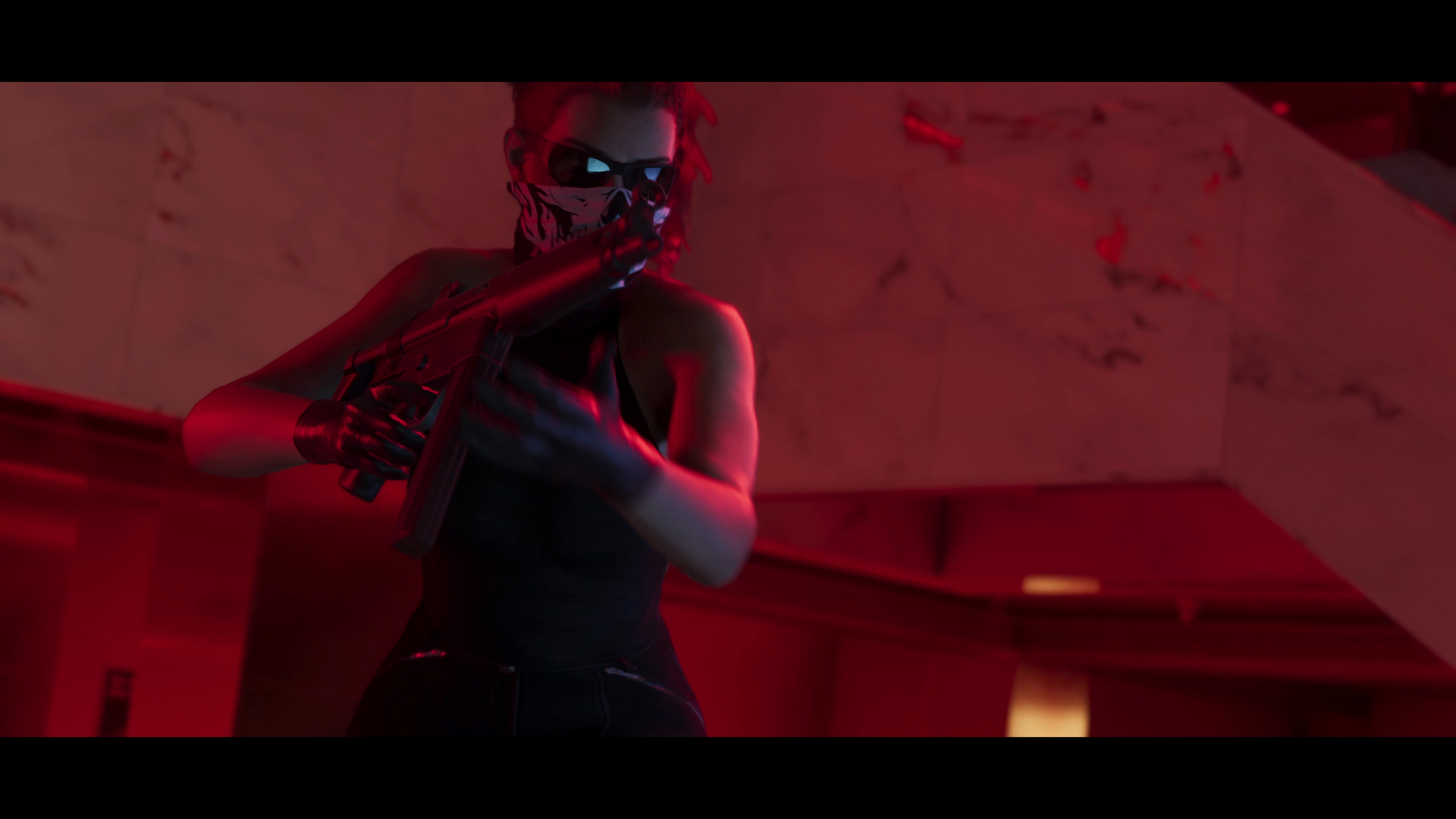 Lucia mit MP5-ähnlicher Maschinenpistole